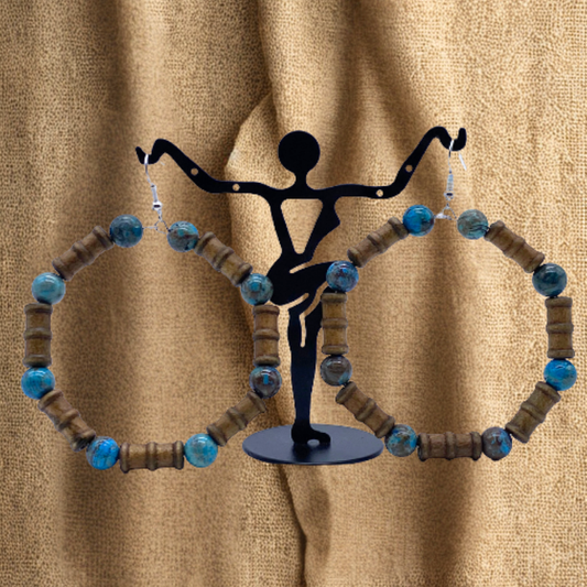 Handmade Wood and Crazy Lace Hoop Earrings with Unique Beaded Design for Stylish Accessories