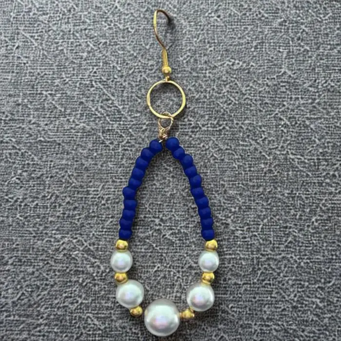 Peace N Beads Design Oval Beaded and Pearl Earrings with blue beads and gold accents