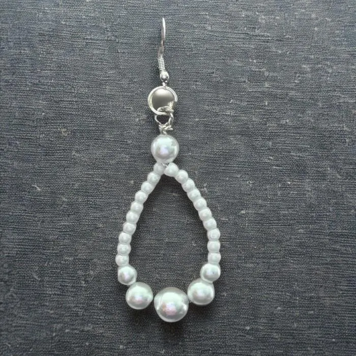 Oval Beaded and Pearl Earrings by Peace N Beads Design featuring white pearls on a silver hook