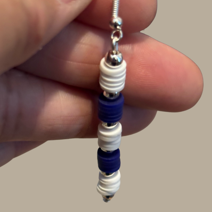 Royal Blue and White Jewelry Set featuring handcrafted earrings with vibrant bead design