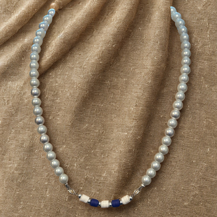 Elegant Royal Blue and White Jewelry Set featuring luminous beads and a classic design