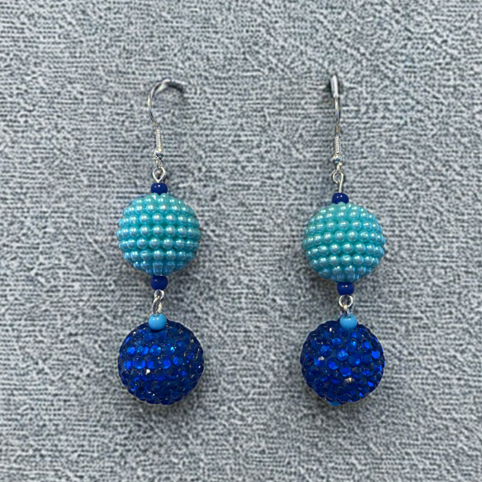 Sky and Royal Blue Drop Earrings featuring textured beads for a stylish and vibrant look