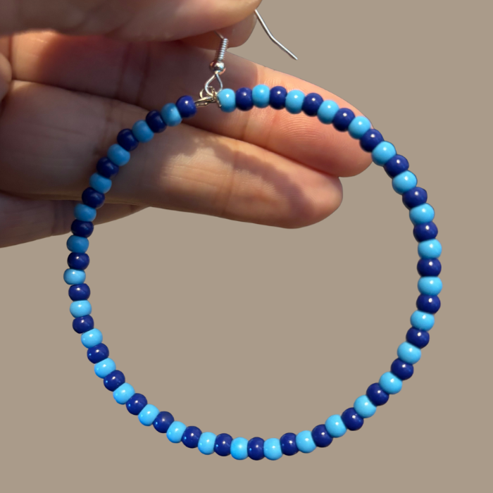 Sky and Royal Blue Medium Hoop Earrings crafted with vibrant glass beads for a stylish look