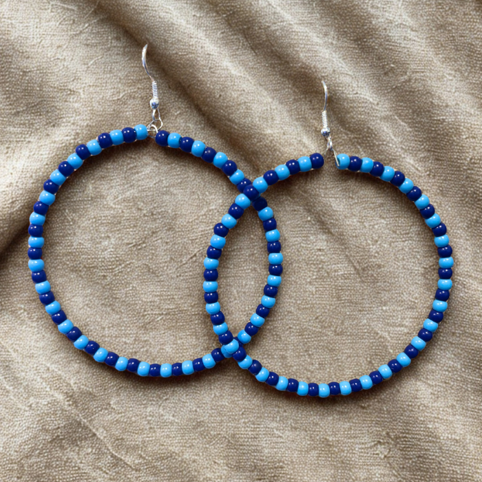 Sky and Royal Blue Medium Hoop Earrings crafted with colorful beads for a stylish accessory