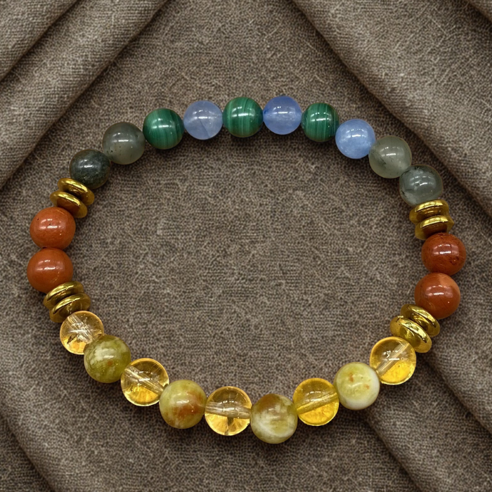 The Renewal Stone Bracelet featuring colorful beads and golden accents for a stylish look
