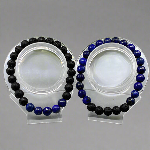 Peace N Beads Design Third Eye Chakra Bracelet set with black lava and blue beads on clear stands