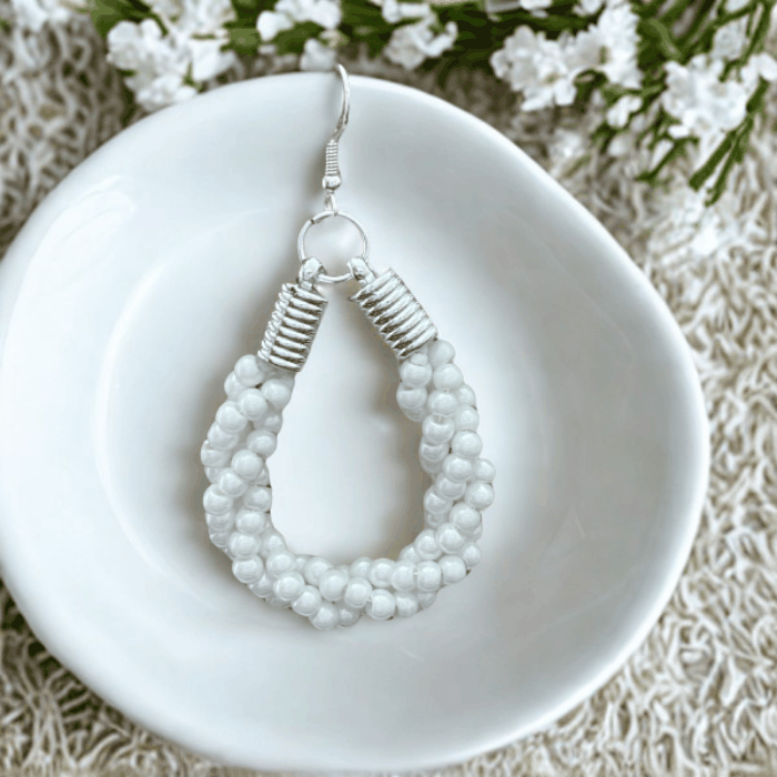 Peace N Beads twisted Royal Blue and White hoop earrings with bead and wire design