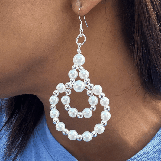White Pearls with Silver or Gold Earrings Peace N Beads Design large pearl hoop earrings