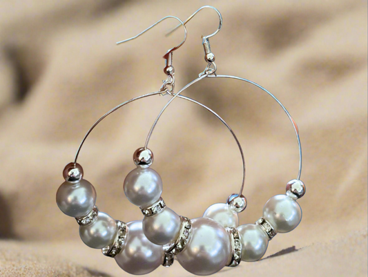 White Pearl Rhinestone Earrings