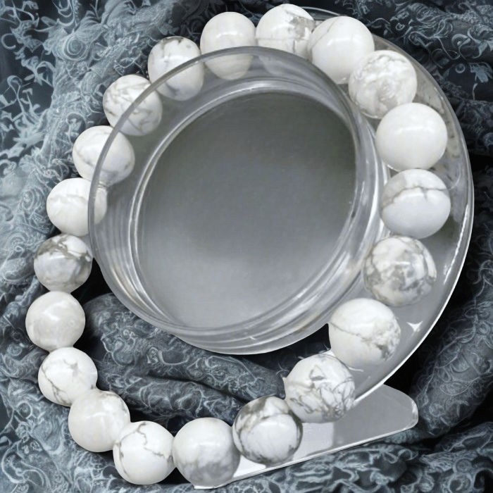 Serene Howlite Gemstone Bracelet by Peace N Beads featuring smooth white and gray marbled beads