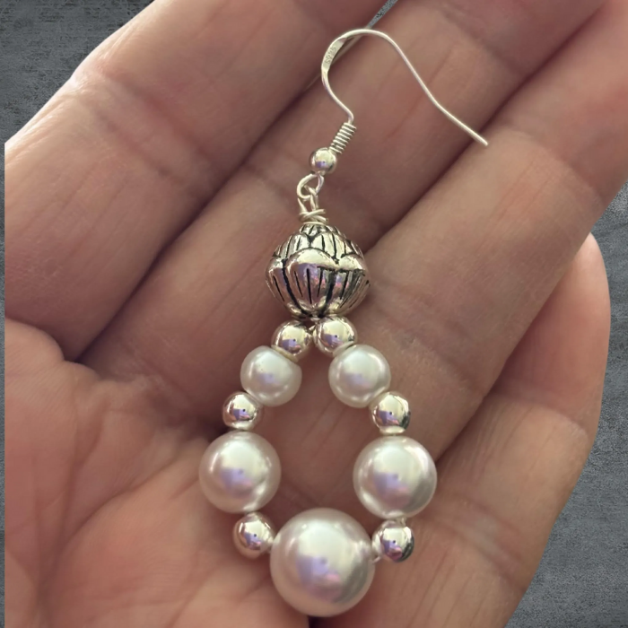 Small White Pearl Drop Earrings by Peace N Beads delicate pearl and silver bead design
