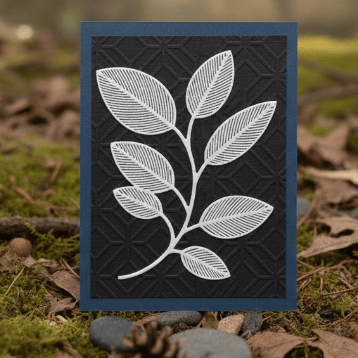 Whispers of the Wild note card featuring an elegant leaf design on a dark background
