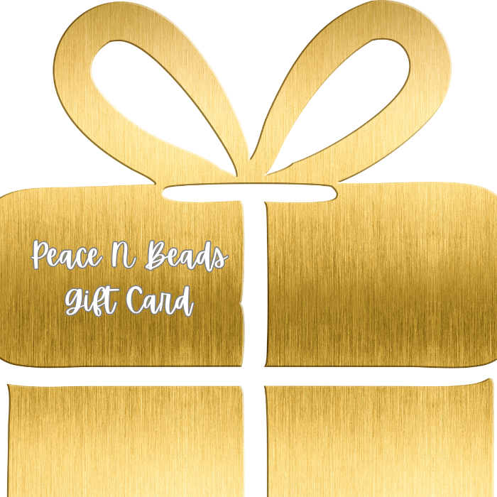 Peace N Beads eGift Cards design featuring a golden gift card with a ribbon for jewelry lovers