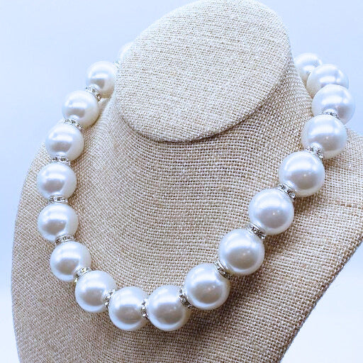 Necklaces - White Pearl Big Bead Necklace