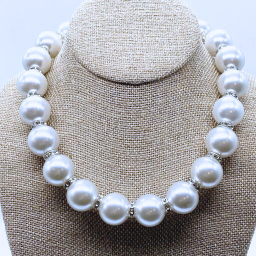 Necklaces - White Pearl Big Bead Necklace