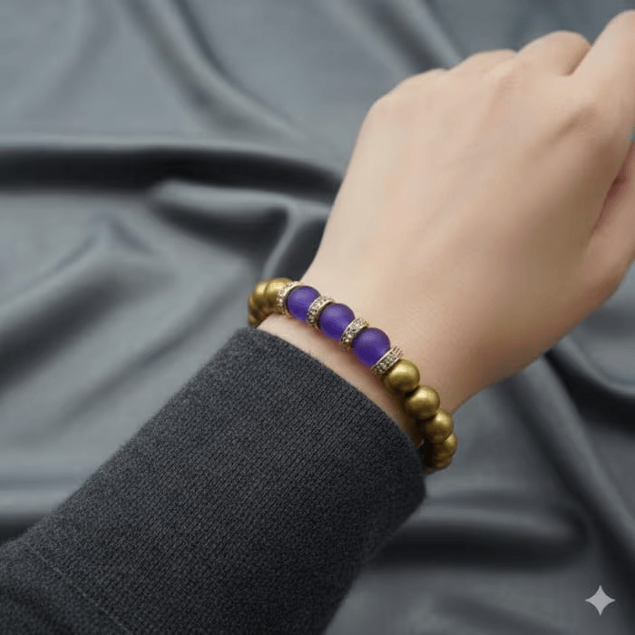 Bold Matted Gold Hematite Purple Jade Bracelet