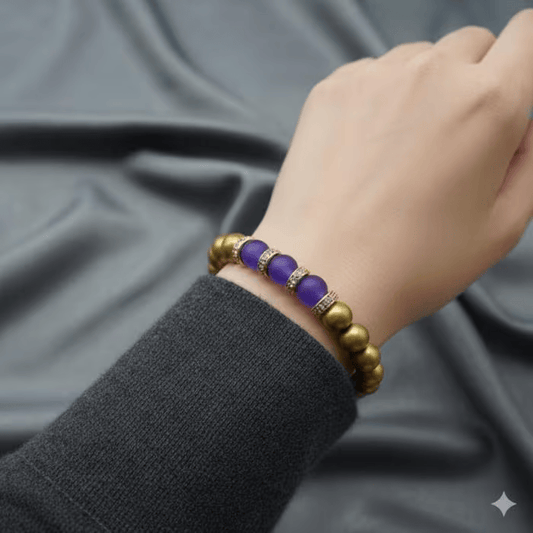 Bold Matted Gold Hematite Purple Jade Bracelet