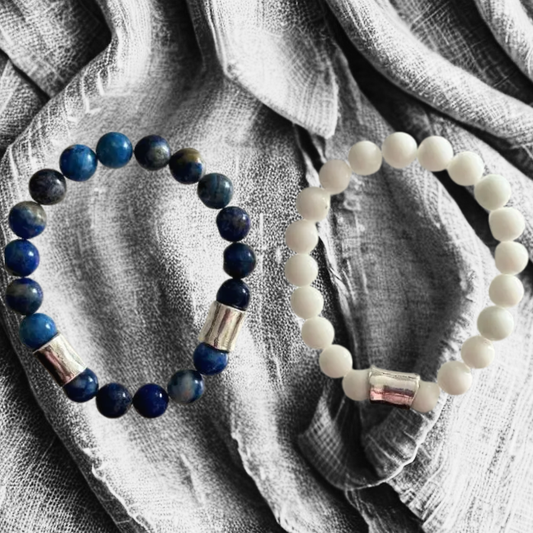 Conjunto de pulseras dobles de lapislázuli y jade