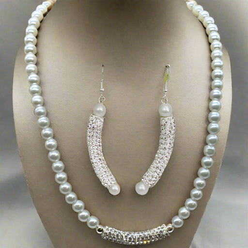 White Pearl Rhinestone Jewelry Set-Peace N Beads