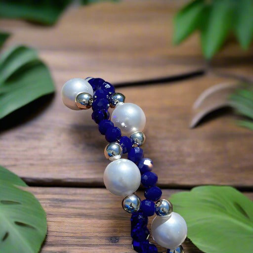 Bracelet - Blue Crystal Pearl Silver Bracelet