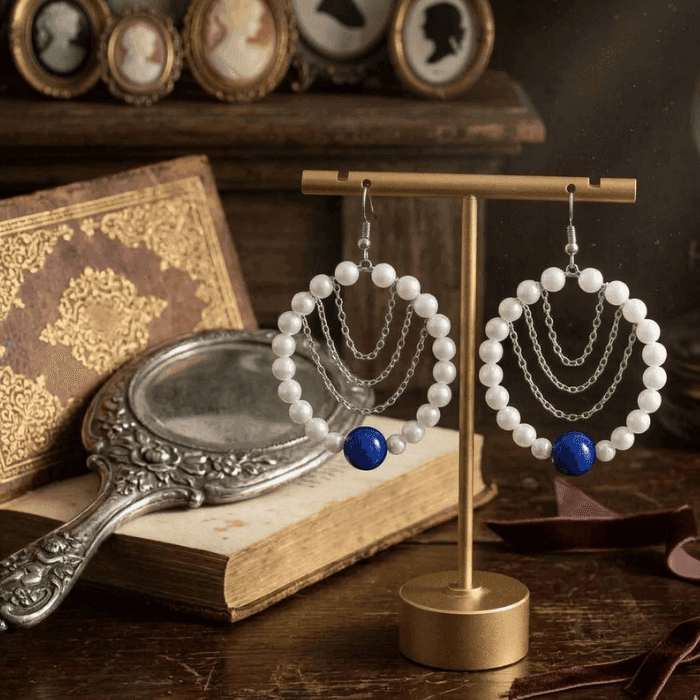 White and Royal Blue Glass Pearl Hoops