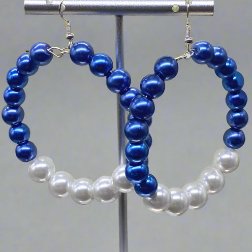 Earrings - Royal Blue And White Pearls Hoops