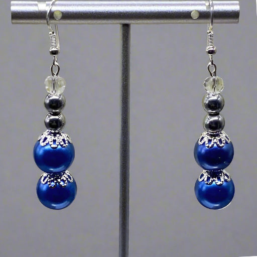 Earrings - Royal Blue Pearl 4 Tiered Earrings