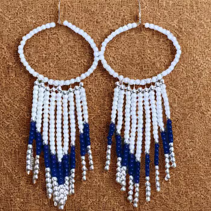 Boho Blue and White Patterned Earrings