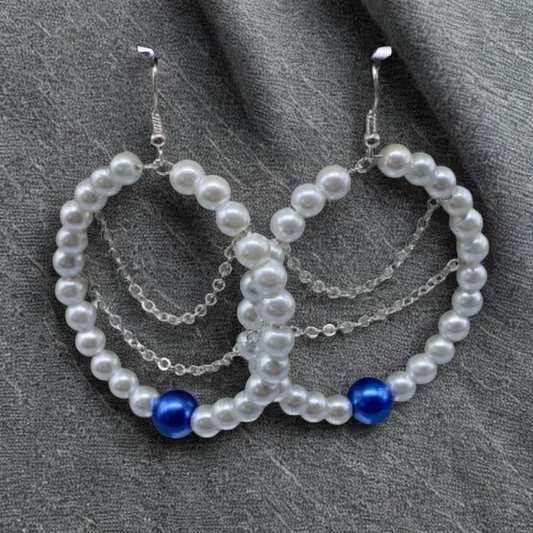 White and Royal Blue Glass Pearl Hoops