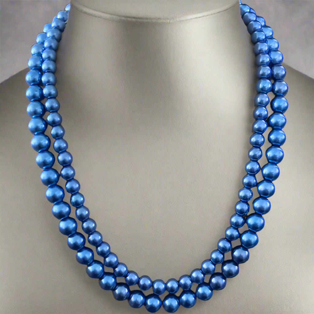 Necklaces - Double Strand Royal Blue Pearl Necklace