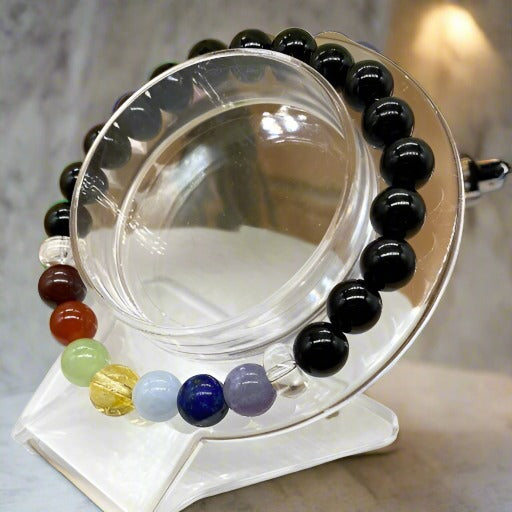 7 Bead Black Onyx Chakra Bracelet-Peace N Beads Design