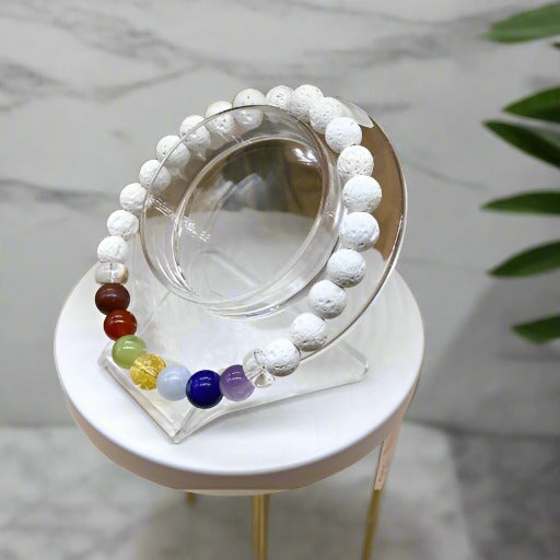 7 Bead White Lava Rock Chakra Bracelet-Peace N Beads Design