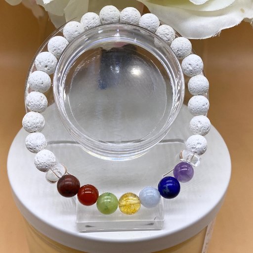 7 Bead White Lava Rock Chakra Bracelet-Peace N Beads Design