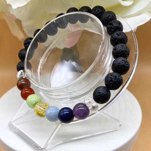 7 Beaded Lava Rock Chakra Bracelet-Peace N Beads Design