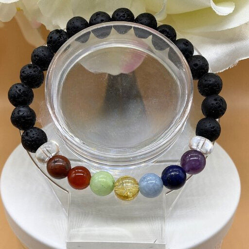 7 Beaded Lava Rock Chakra Bracelet with Colorful Gemstones for Energy and Balance