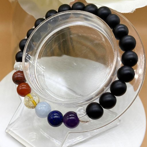 7 Beaded Matted Onyx Chakra Bracelet-Peace N Beads Design
