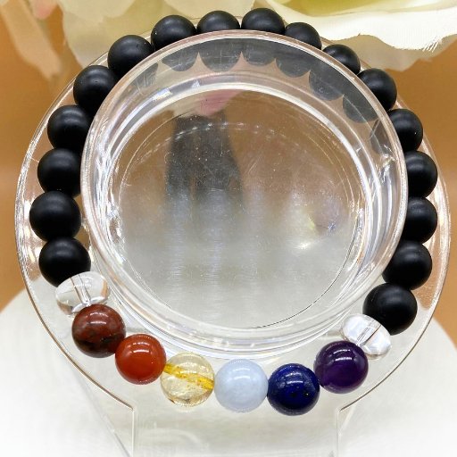 7 Beaded Matted Onyx Chakra Bracelet-Peace N Beads Design