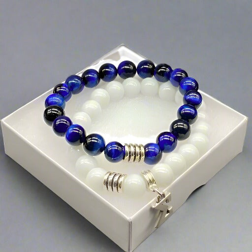 Blue Tiger Eye and Jade Gemstone Bracelets, Peace N Beads