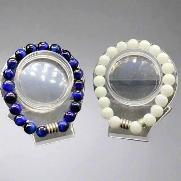 Blue Tiger Eye and Jade Gemstone Bracelets, Peace N Beads