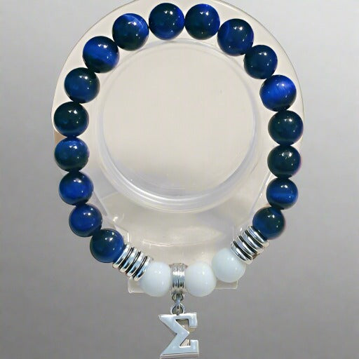Blue Tiger Eye and White Jade Bracelet, Peace N Beads