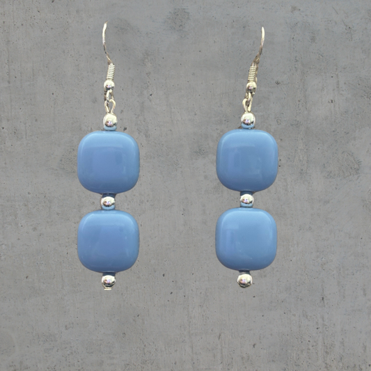 Blue and White Oval Beaded Earrings, Peace N Beads