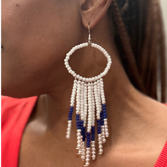 Blue and White Patterned Earrings, Peace N Beads