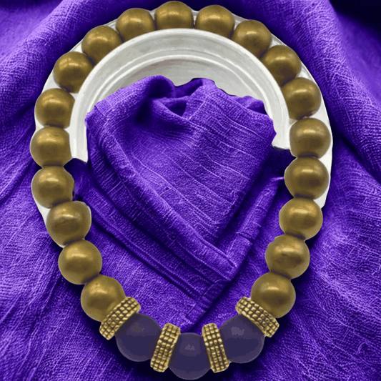 Bold Matted Gold Hematite Purple Jade Bracelet