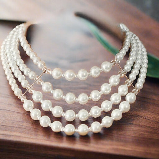 Bracelets - Crystal White Pearl Choker Necklace