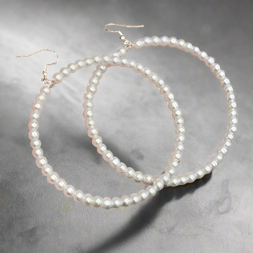 Earrings - Large Pearl Hoop Earrings