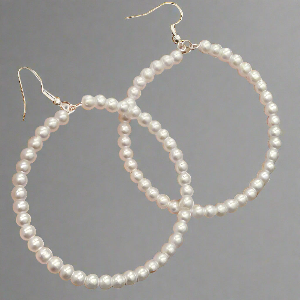 Earrings - Medium Pearl Hoop Earrings