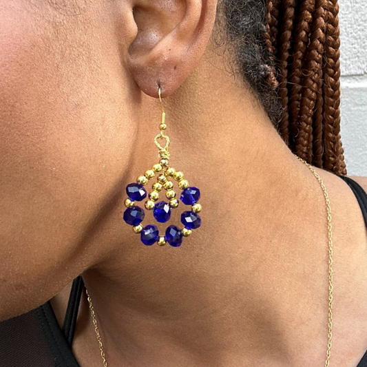Dainty Blue and Gold Earrings, Peace N Beads