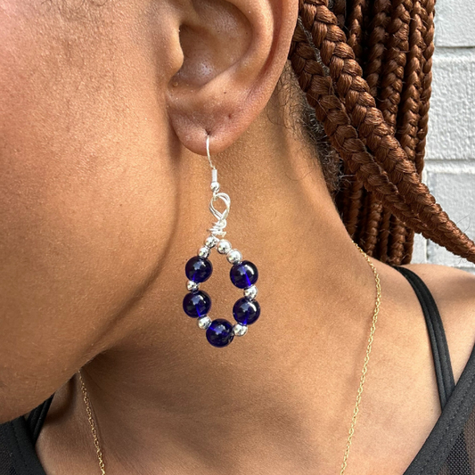 Dainty Silver and Blue Earrings, Peace N Beads