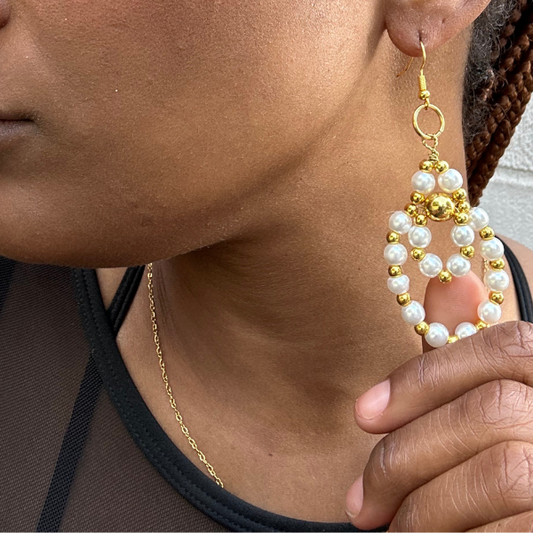 Gold and Pearls Double Hoops, Peace N Beads