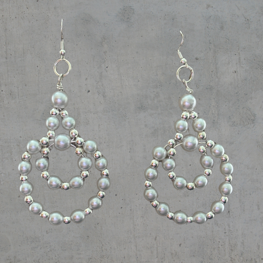 Pearls and Silver Drop Hoop Earrings, Peace N Beads